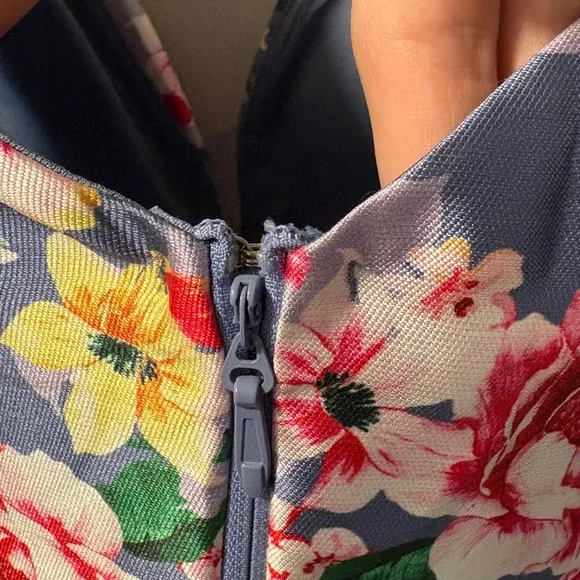 Soieblu Blue Satin Floral Fit-and-Flare Mini Dress - Picture 5 of 8